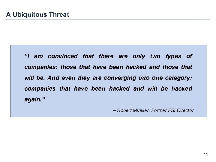 A Ubiquitous Threat “I am convinced that there are only two types of companies: