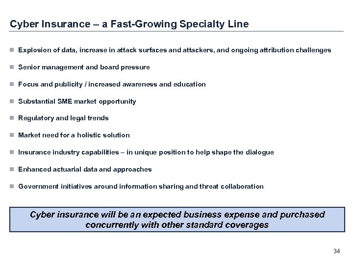 Cyber Insurance – a Fast-Growing Specialty Line n Explosion of data, increase in attack