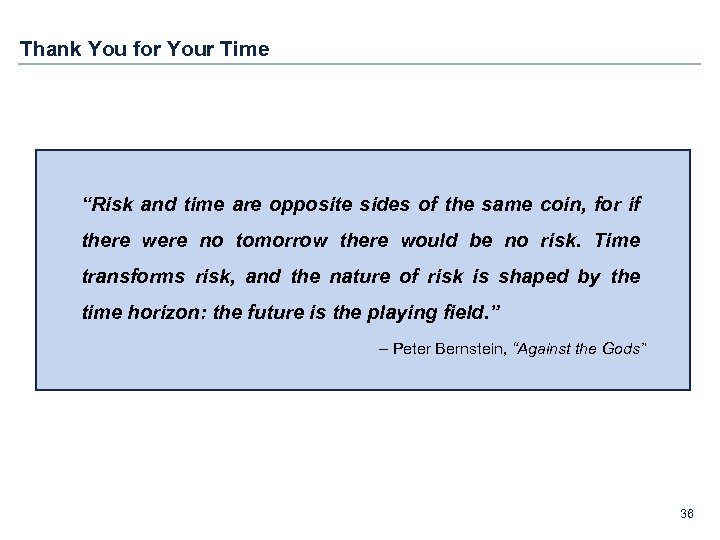 Thank You for Your Time “Risk and time are opposite sides of the same