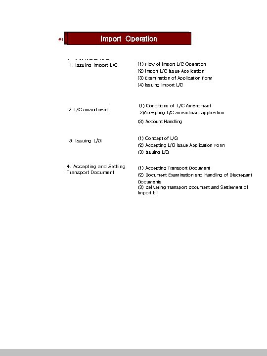 #1 수입신용장 업무 Import Operation 1. 수입신용장 발행 1. Issuing Import L/C (1) 수입신용장