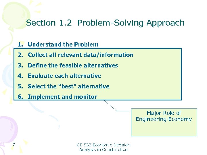 Section 1. 2 Problem-Solving Approach 1. Understand the Problem 2. Collect all relevant data/information