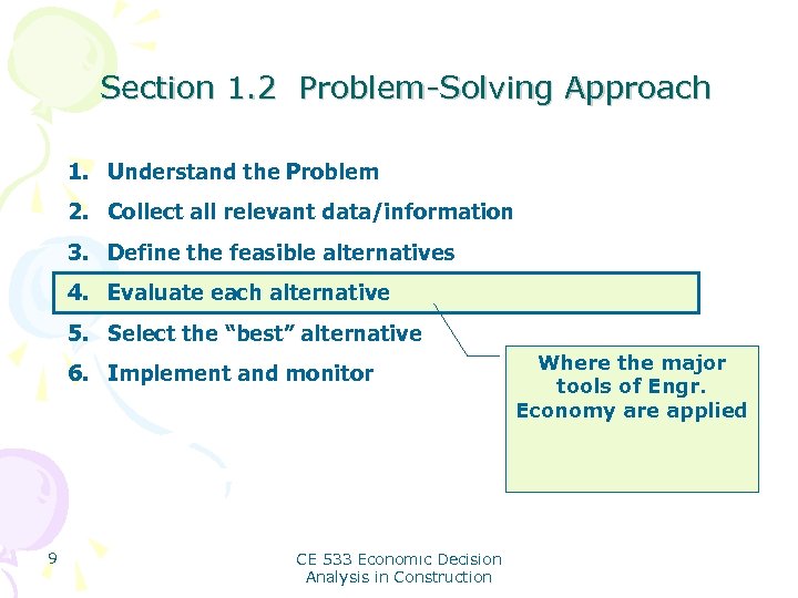 Section 1. 2 Problem-Solving Approach 1. Understand the Problem 2. Collect all relevant data/information