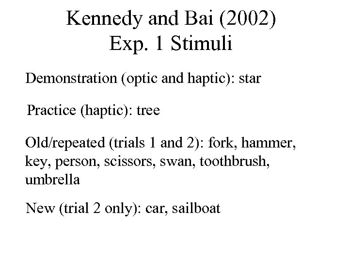 Kennedy and Bai (2002) Exp. 1 Stimuli Demonstration (optic and haptic): star Practice (haptic):