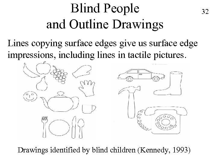 Blind People and Outline Drawings Lines copying surface edges give us surface edge impressions,