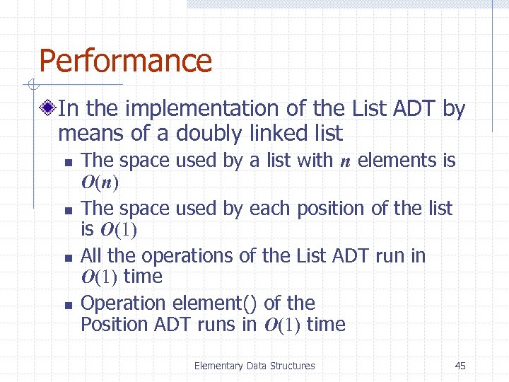 Performance In the implementation of the List ADT by means of a doubly linked