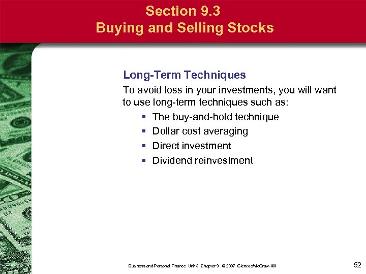 Section 9. 3 Buying and Selling Stocks Long-Term Techniques To avoid loss in your