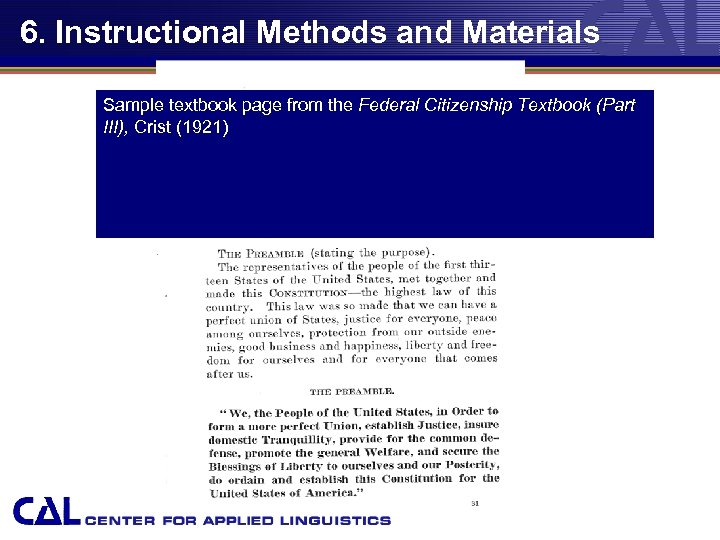 6. Instructional Methods and Materials Sample textbook page from the Federal Citizenship Textbook (Part