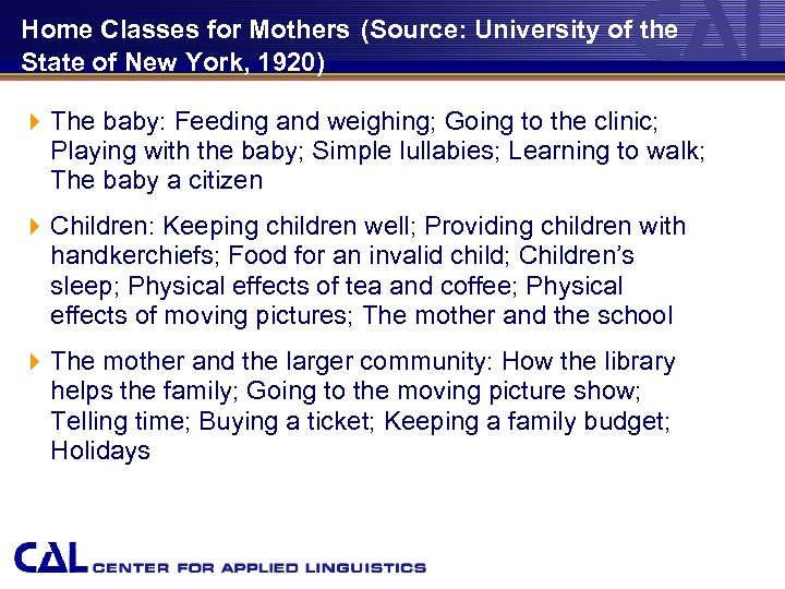 Home Classes for Mothers (Source: University of the State of New York, 1920) 4
