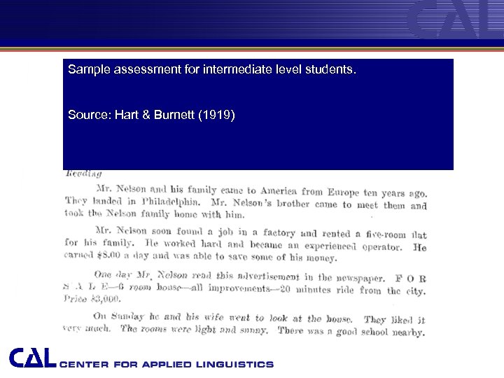 Sample assessment for intermediate level students. Source: Hart & Burnett (1919) 