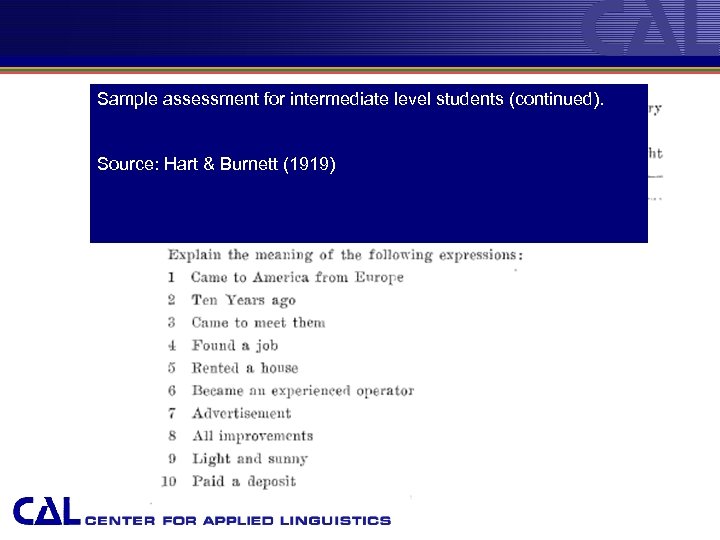 Sample assessment for intermediate level students (continued). Source: Hart & Burnett (1919) 