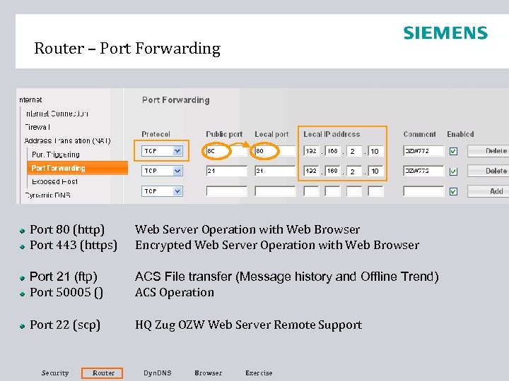 Router – Port Forwarding 2 10 Port 80 (http) Port 443 (https) Web Server