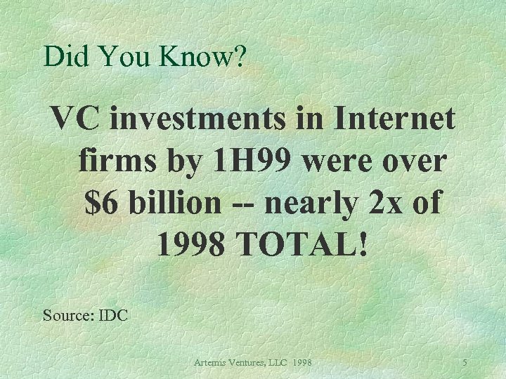 Did You Know? VC investments in Internet firms by 1 H 99 were over