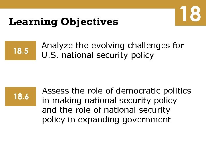 Learning Objectives 18. 5 18. 6 18 Analyze the evolving challenges for U. S.
