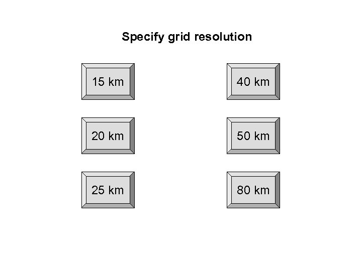 Specify grid resolution 15 km 40 km 20 km 50 km 25 km 80