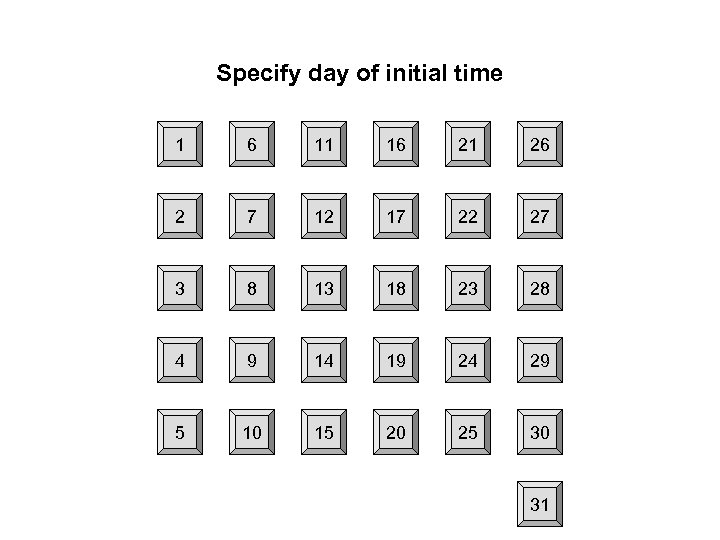 Specify day of initial time 1 6 11 16 21 26 2 7 12