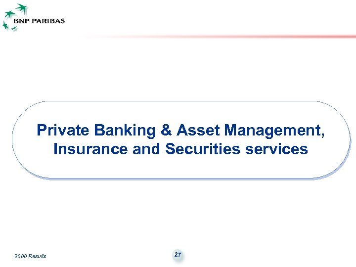 Private Banking & Asset Management, Insurance and Securities services 2000 Results 27 