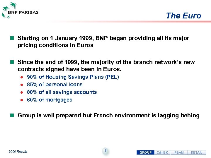 The Euro n Starting on 1 January 1999, BNP began providing all its major