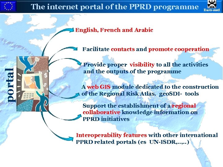 The internet portal of the PPRD programme Euro-med English, French and Arabic portal Facilitate