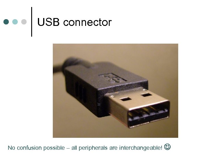 USB connector No confusion possible – all peripherals are interchangeable! 