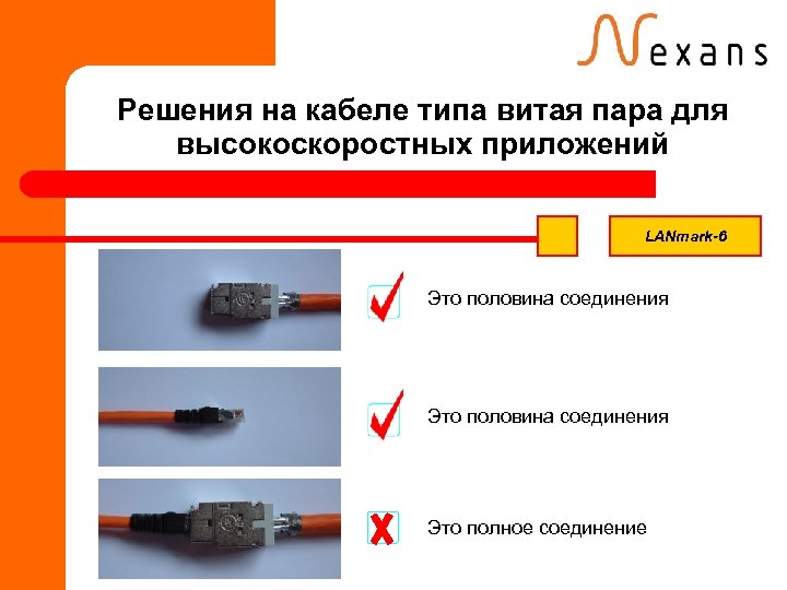 Решения на кабеле типа витая пара для высокоскоростных приложений LANmark-6 Это половина соединения Это