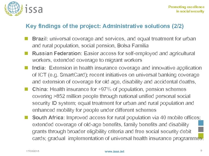 Promoting excellence in social security Key findings of the project: Administrative solutions (2/2) n