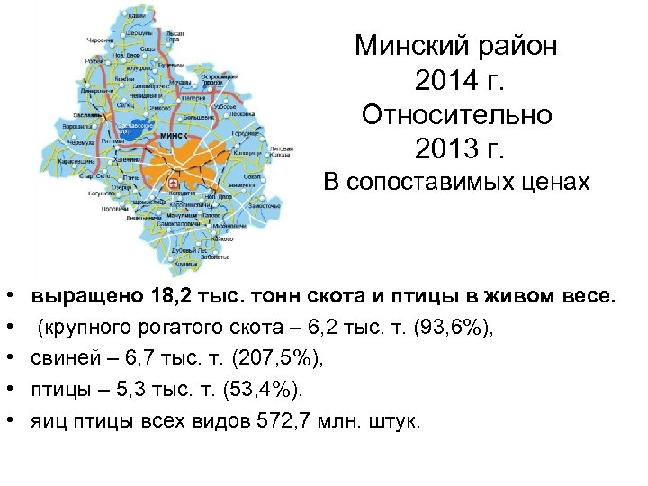 Минский район 2014 г. Относительно 2013 г. В сопоставимых ценах • • • выращено