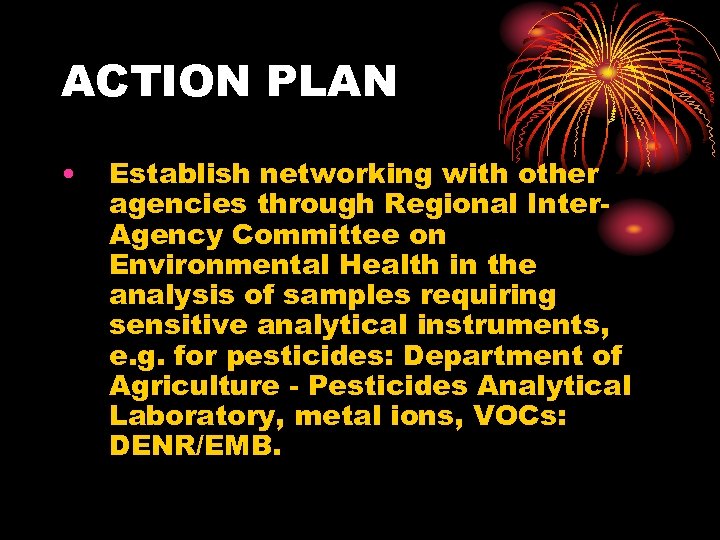 ACTION PLAN • Establish networking with other agencies through Regional Inter. Agency Committee on