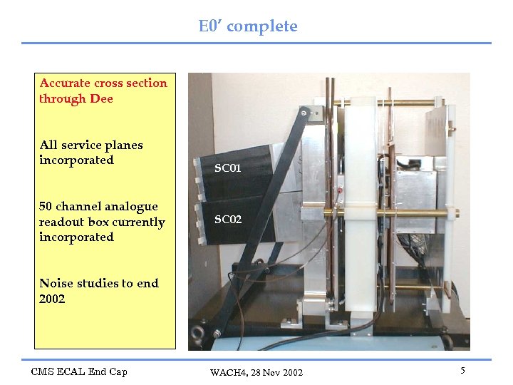 E 0’ complete Accurate cross section through Dee All service planes incorporated 50 channel
