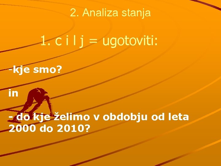 2. Analiza stanja 1. c i l j = ugotoviti: -kje smo? in -