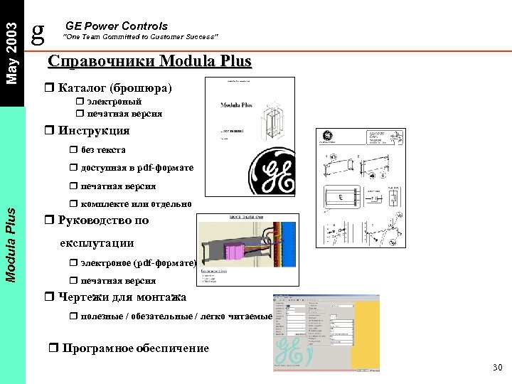 May 2003 g GE Power Controls ”One Team Committed to Customer Success” Справочники Modula