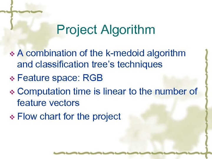 Project Algorithm v. A combination of the k-medoid algorithm and classification tree’s techniques v
