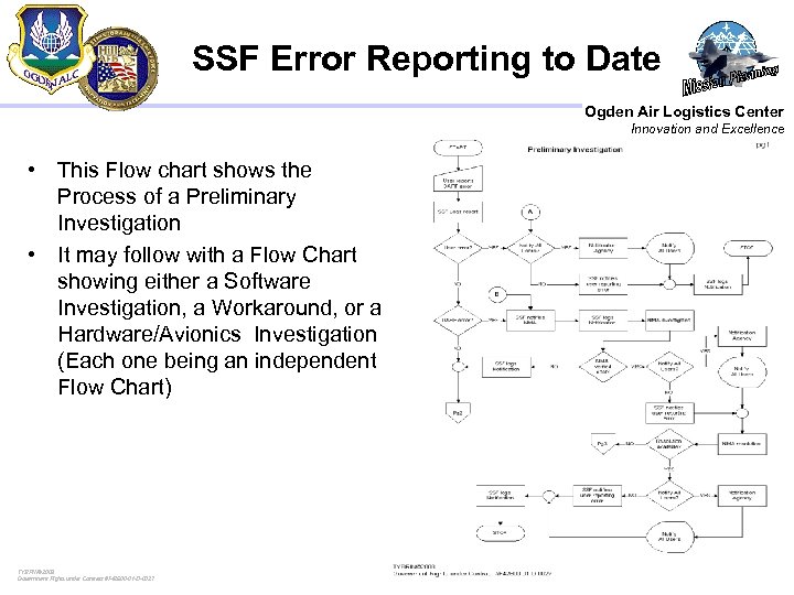 SSF Error Reporting to Date Ogden Air Logistics Center Innovation and Excellence • This