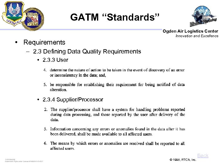 GATM “Standards” Ogden Air Logistics Center Innovation and Excellence • Requirements – 2. 3