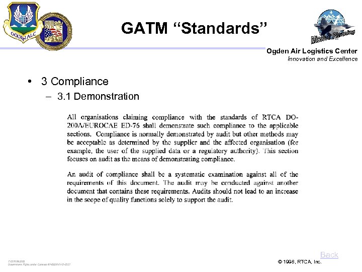 GATM “Standards” Ogden Air Logistics Center Innovation and Excellence • 3 Compliance – 3.