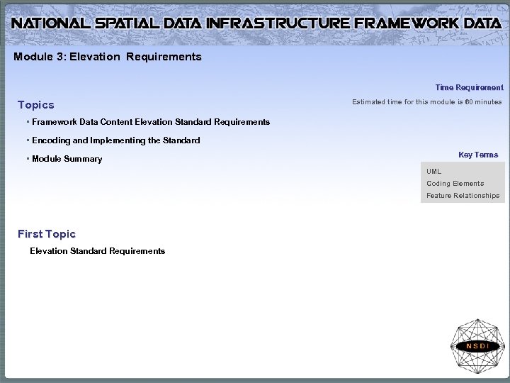 Module 3: Elevation Requirements Time Requirement Topics Estimated time for this module is 60