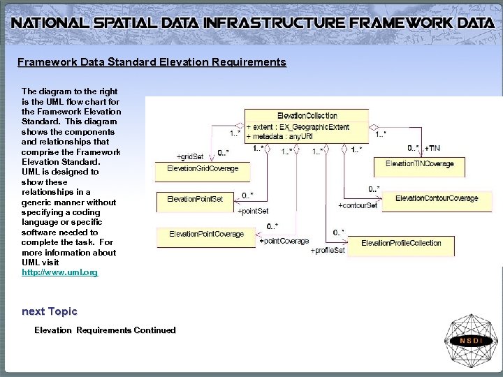 Framework Data Standard Elevation Requirements The diagram to the right is the UML flow
