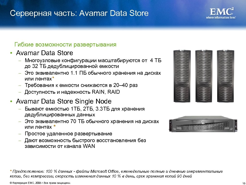 Серверная часть: Avamar Data Store Гибкие возможности развертывания • Avamar Data Store – Многоузловые