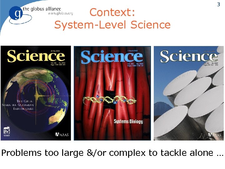 Context: System-Level Science 3 Problems too large &/or complex to tackle alone … 