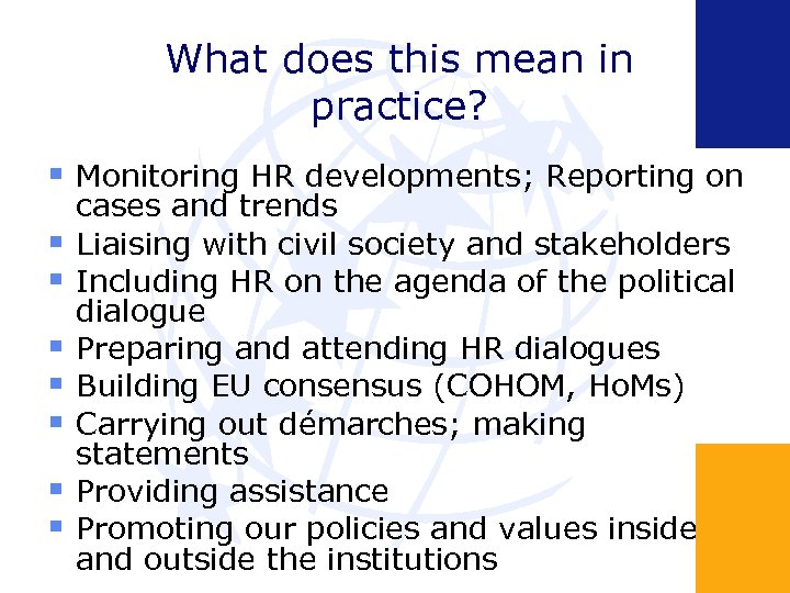 What does this mean in practice? Monitoring HR developments; Reporting on cases and trends