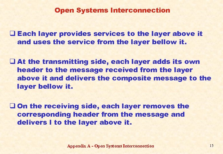Open Systems Interconnection q Each layer provides services to the layer above it and