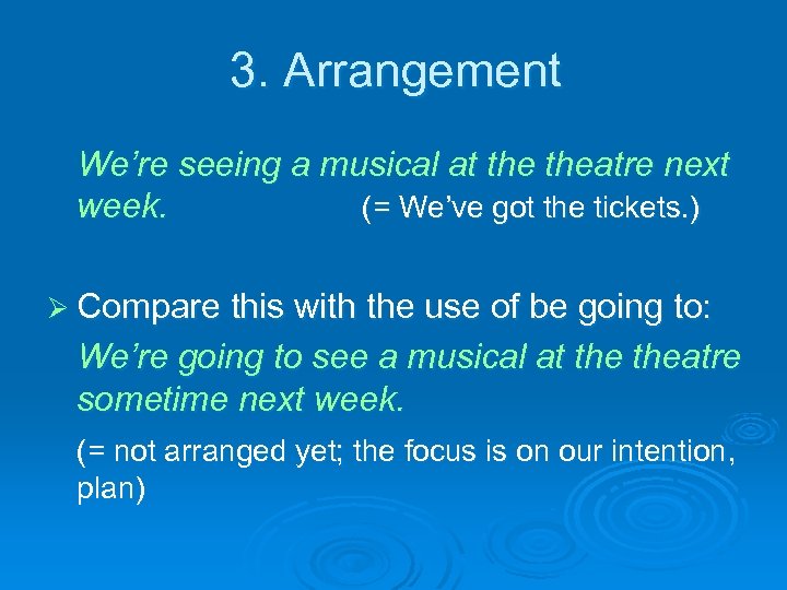 3. Arrangement We’re seeing a musical at theatre next week. (= We’ve got the