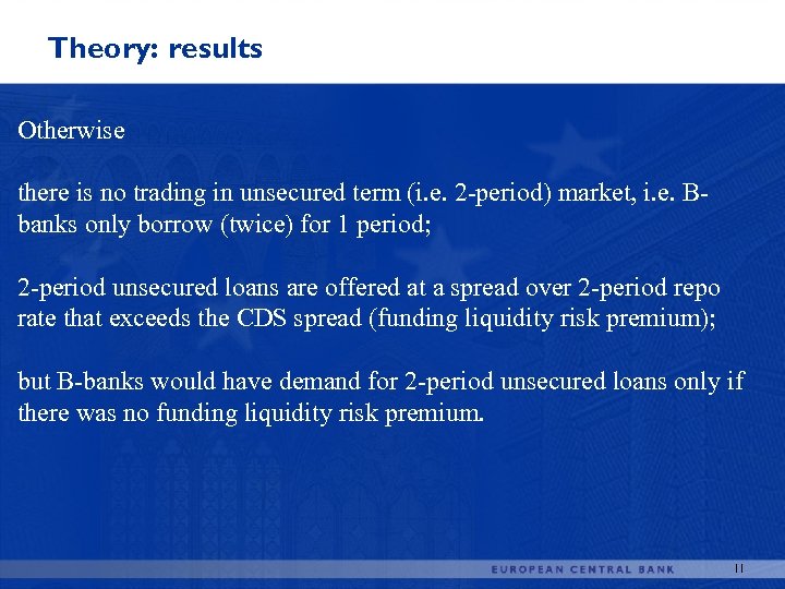 Theory: results Otherwise there is no trading in unsecured term (i. e. 2 -period)