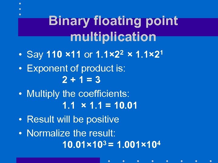 Binary floating point multiplication • Say 110 × 11 or 1. 1× 22 ×