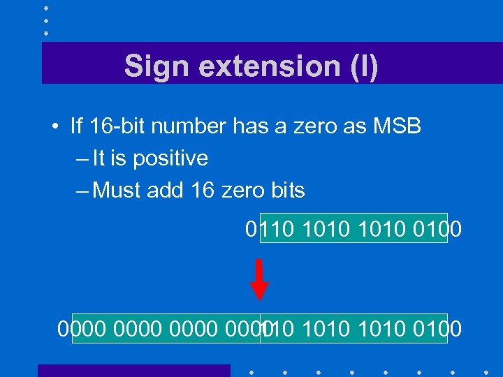 Sign extension (I) • If 16 -bit number has a zero as MSB –