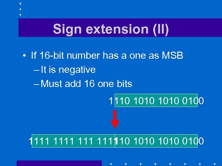 Sign extension (II) • If 16 -bit number has a one as MSB –