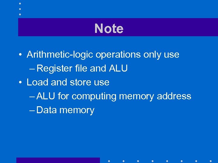 Note • Arithmetic-logic operations only use – Register file and ALU • Load and