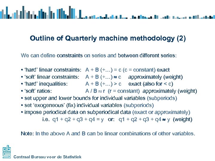 Outline of Quarterly machine methodology (2) We can define constraints on series and between