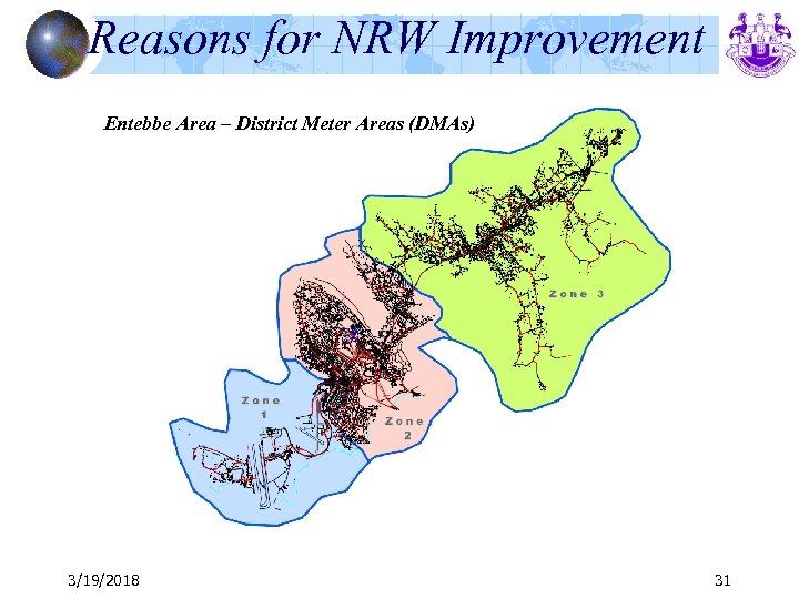 Reasons for NRW Improvement Entebbe Area – District Meter Areas (DMAs) 3/19/2018 31 