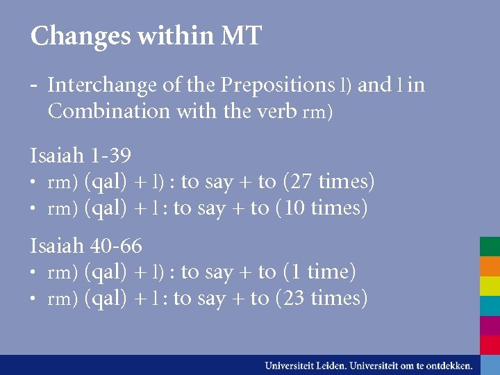 Changes within MT - Interchange of the Prepositions l) and l in Combination with