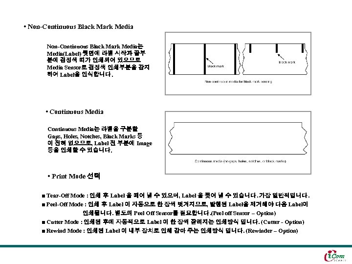  • Non-Continuous Black Mark Media는 Media(Label) 뒷면에 라벨 시작과 끝부 분에 검정색 띠가